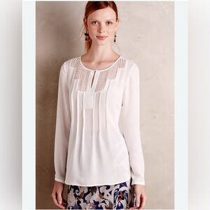 Anthropologie Meadow Rue Semi-Sheer Long Sleeve Crochet Yoke‎ Top Size Small